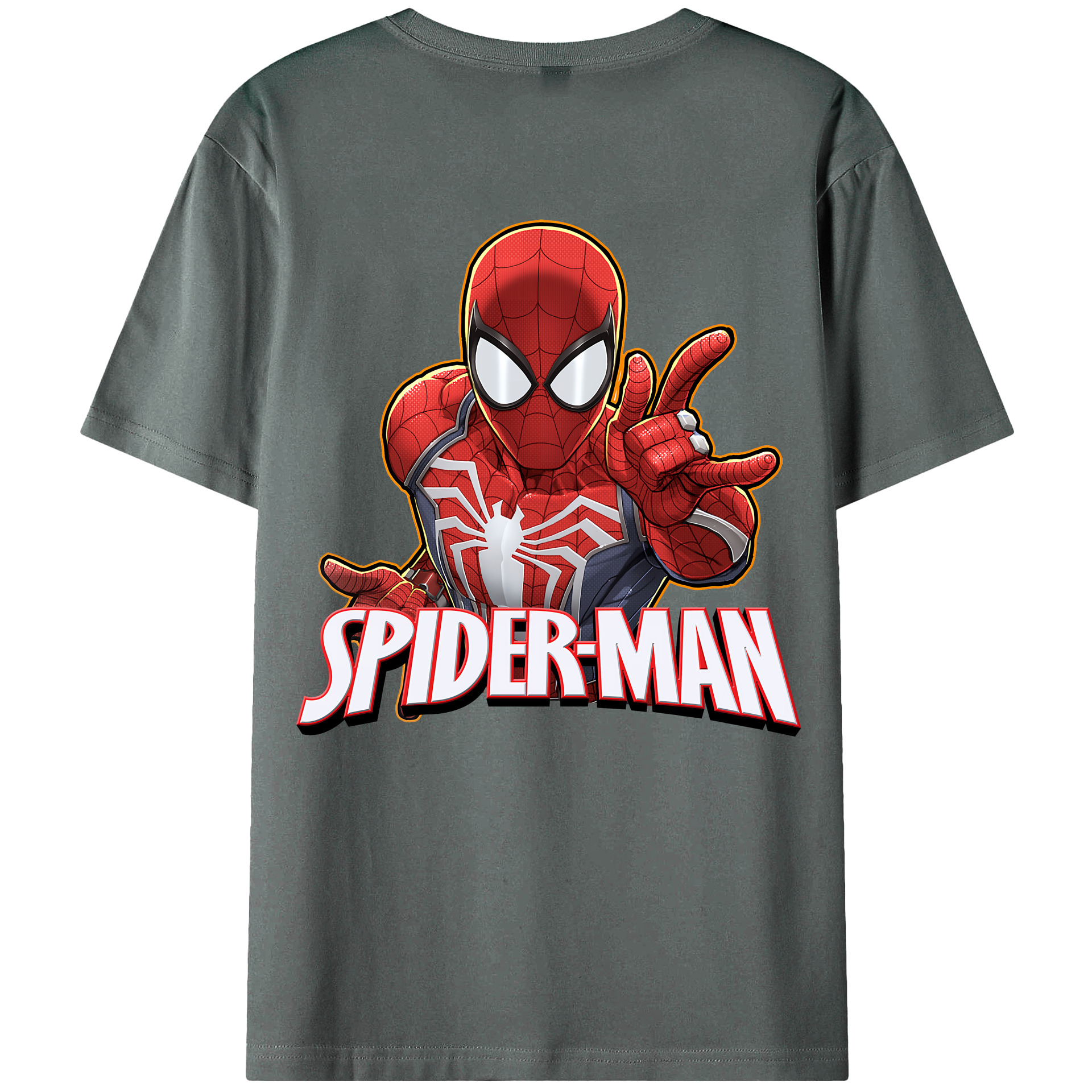 （画像用） Spider Man スパイダーマン 綿100％ メンズ半袖Tシャツ（バックプリント） 通気性